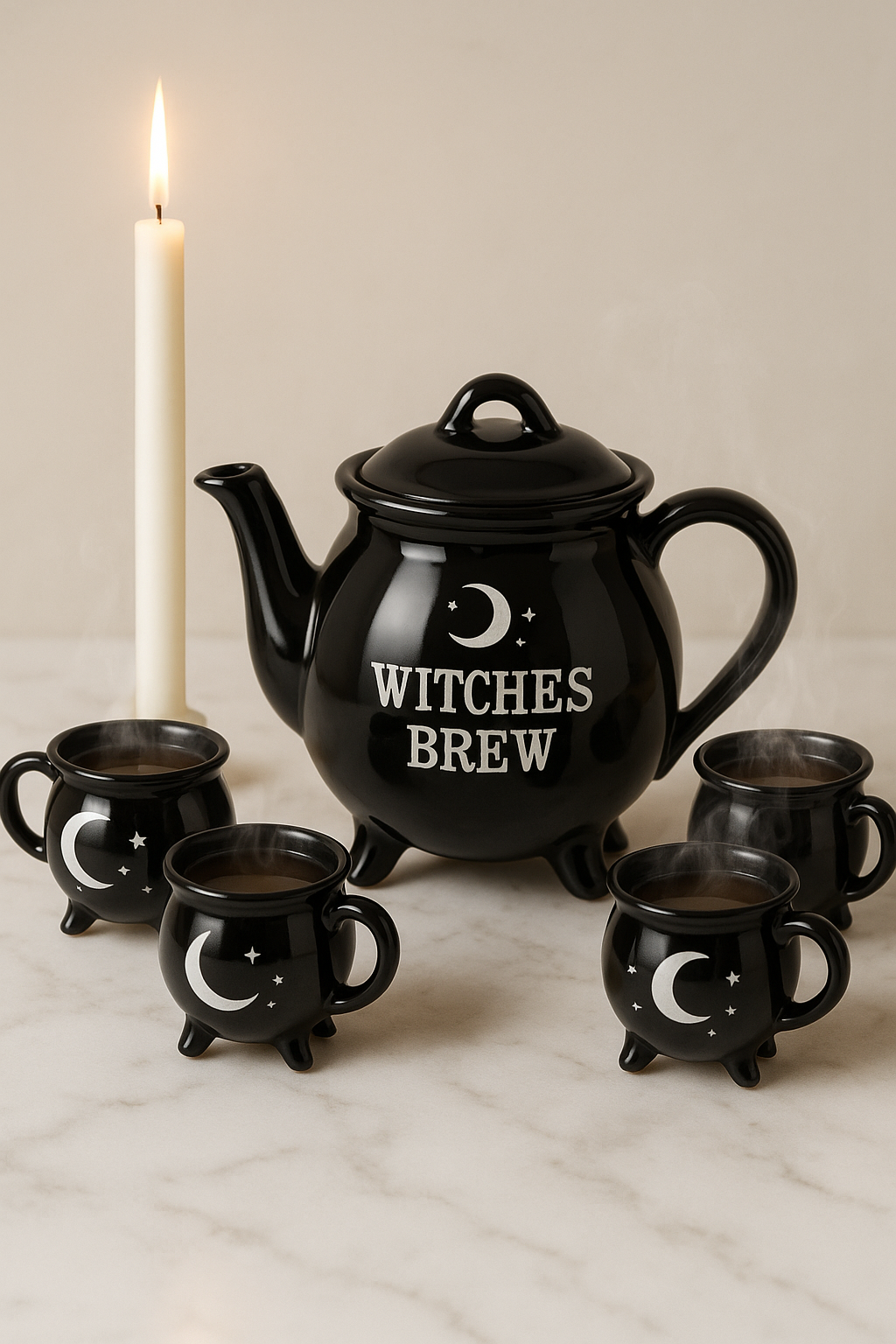 Witches Brew Ceramic Cauldron Tea Set