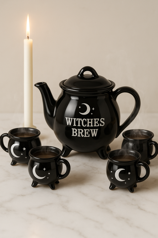 Witches Brew Ceramic Cauldron Tea Set