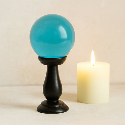 Small Teal Crystal Ball on Stand